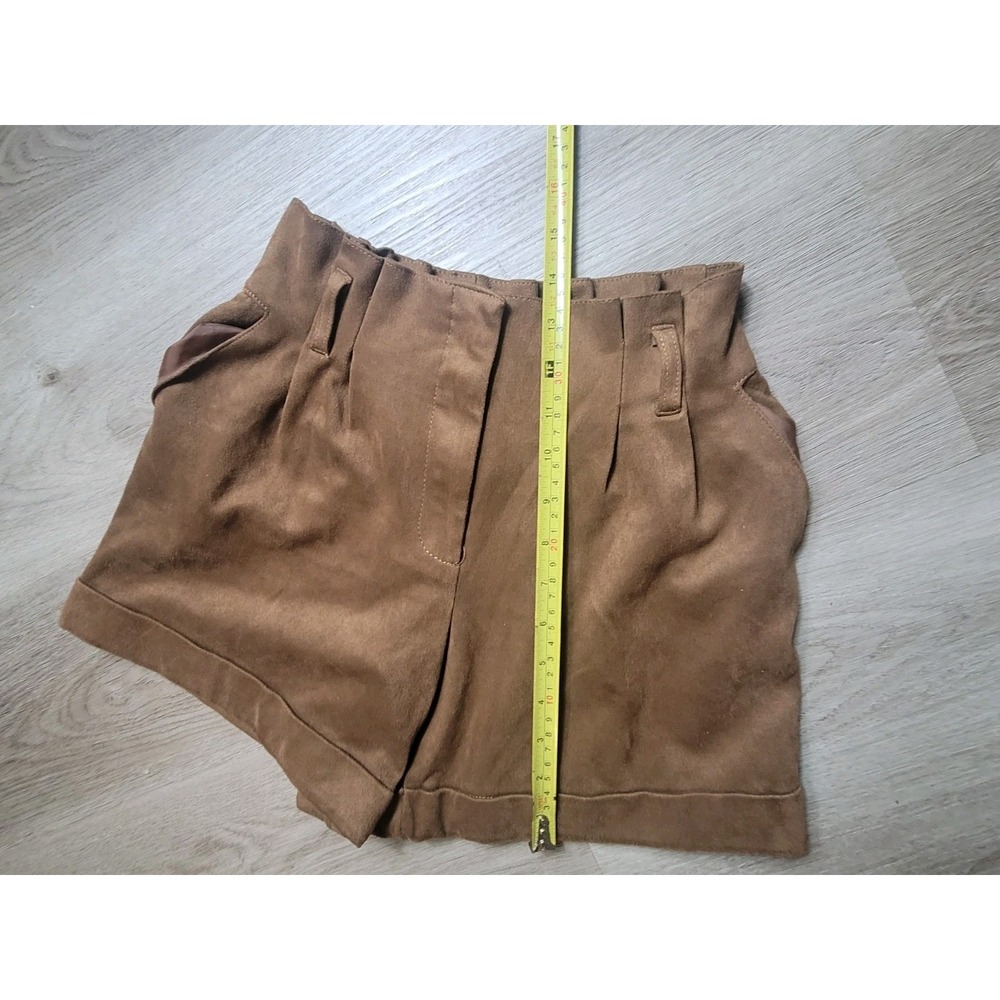 Zara Kids Girls Brown Faux Suede Paperbag Waist Cuffed Shorts Size 11-12 Stretch - Picture 9 of 10